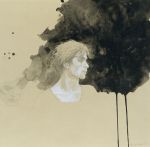 Rudolph Nureyev profile with black wash background by Jamie Wyeth